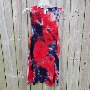 American Apparel Red Navy Tie Dye Swing Dress